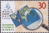 World Post Day '98 - Continents and a magnifying glass