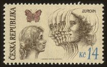 Butterfly, girl and profiles of ageing woman