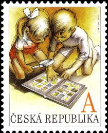 Children with postage stamps