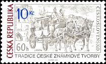 Mail Coach on Charles Bridge, stamp from 1966