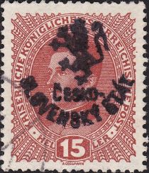 Austria Stamps Overprinted "ČESKO-SLOVENSKÝ STÁT" and Lion