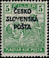 Hungarian Reaper Stamp overprinted ČESKO SLOVENSKÁ POŠTA