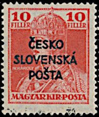 Hungarian King Charles IV Stamp ovpr. ČESKO SLOVENSKÁ POŠTA