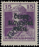 Hungarian King Charles IV Stamp ovpr. ČESKO SLOVENSKÁ POŠTA