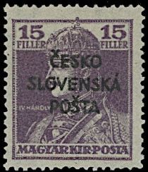 Hungarian King Charles IV Stamp ovpr. ČESKO SLOVENSKÁ POŠTA