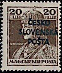 Hungarian King Charles IV Stamp ovpr. ČESKO SLOVENSKÁ POŠTA