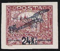 Hradcany at Prague - Overprint Airplane and new value