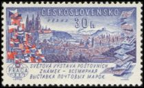 View of Prague, Flags and Stamps