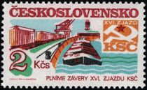 Containers on Railway Trucks and River Barge (Transport)