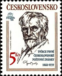 Alfons Mucha (1860-1939), designer of first Czech postage st