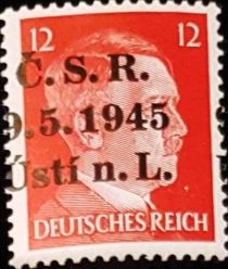 Adolf Hitler overprinted "Č.S.R. 9.5.1945 Ústí n.L."